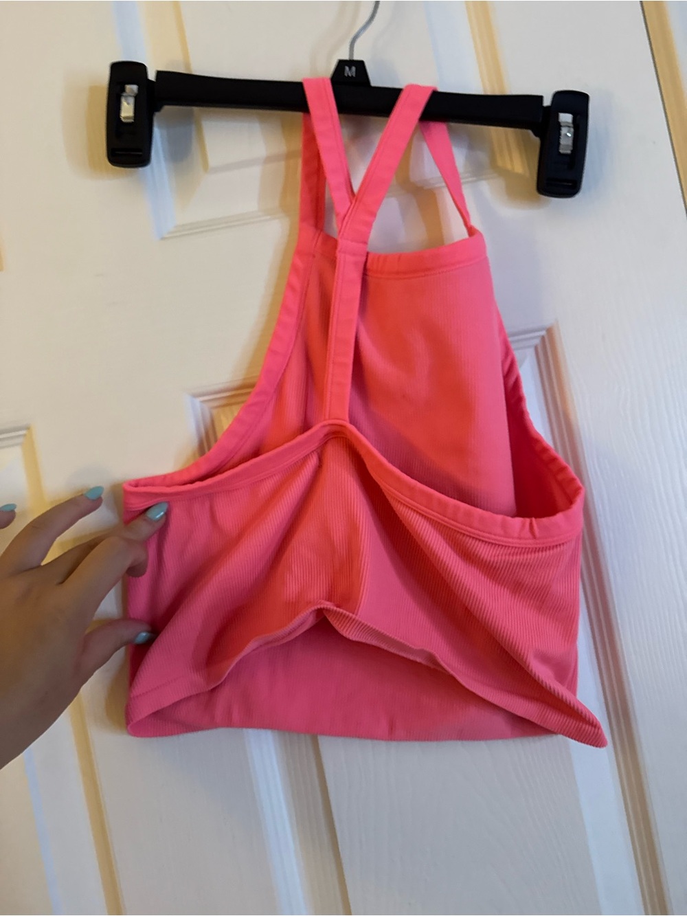 Neon Pink Ribbed Cropped Tank Top